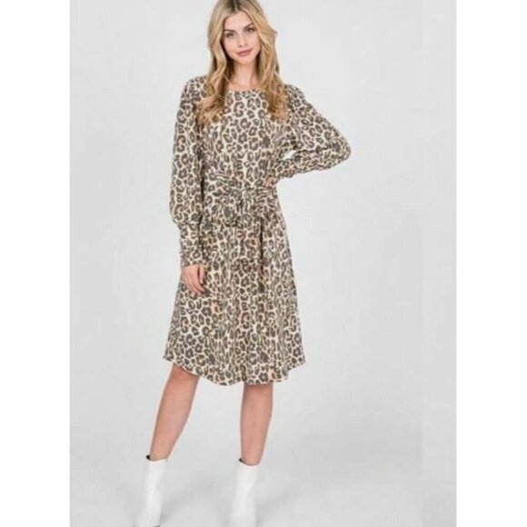 Raw Edge Leopard Print Dress Shift Size Small Tie Front - Picture 1 of 8